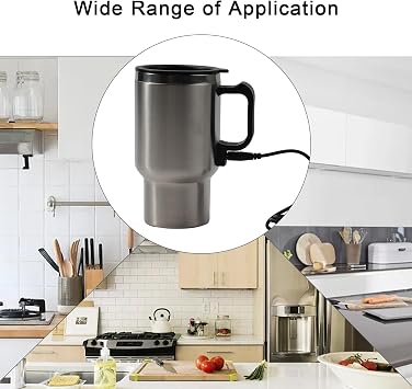 12V Heated Travel Mug, 500ML Stainless Steel Electric Coffee Cup with Vacuum Insulation, Portable Car for kettle for Road Trips and Office Use, Fits Most Cup Holders