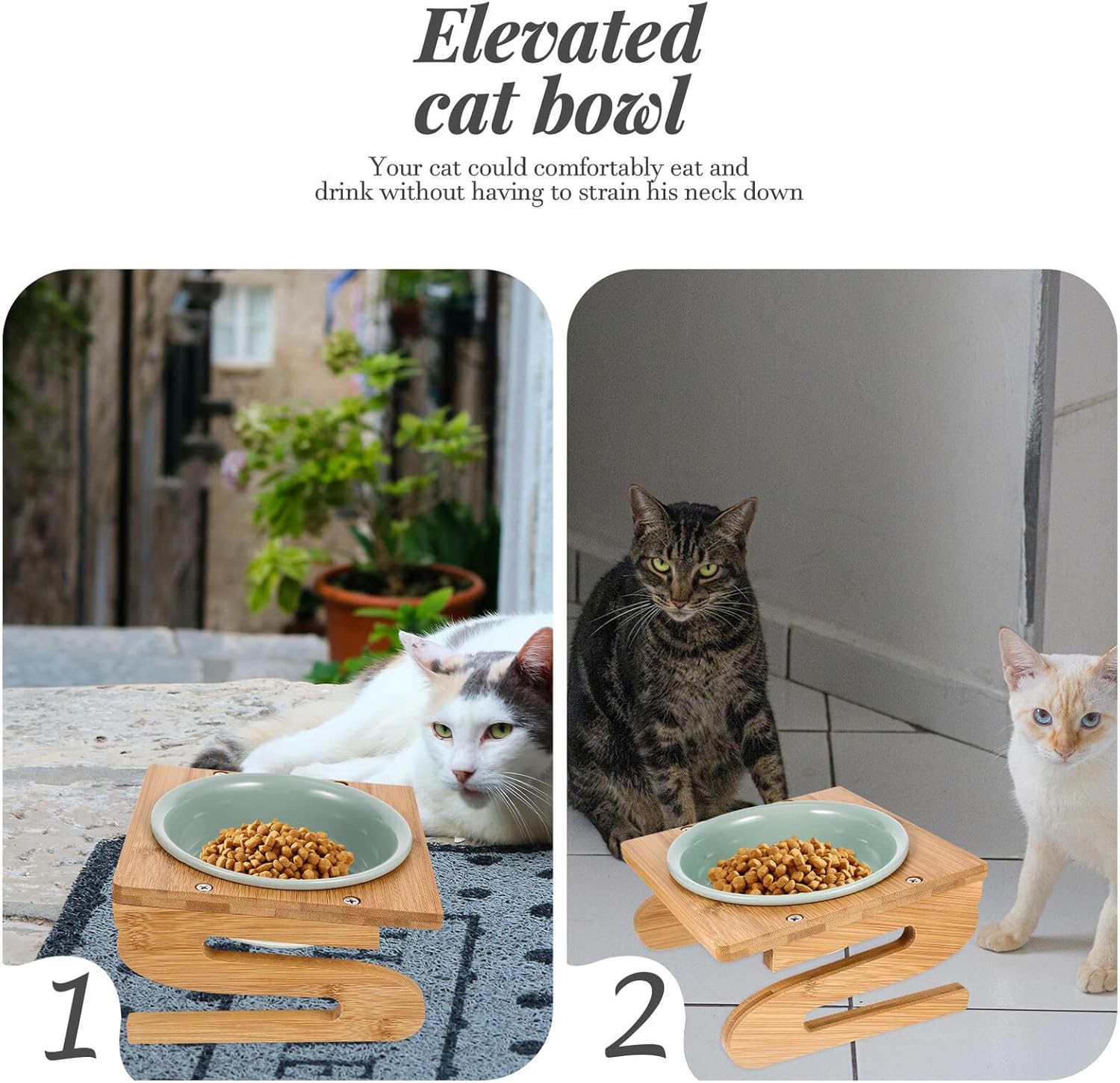 Cabilock Ceramic Cat Feeding Bowl with Stand 15cm 600ml Elevated Anti-Slip Kitten Bowl for Indoor Cats Pet Feeding Station