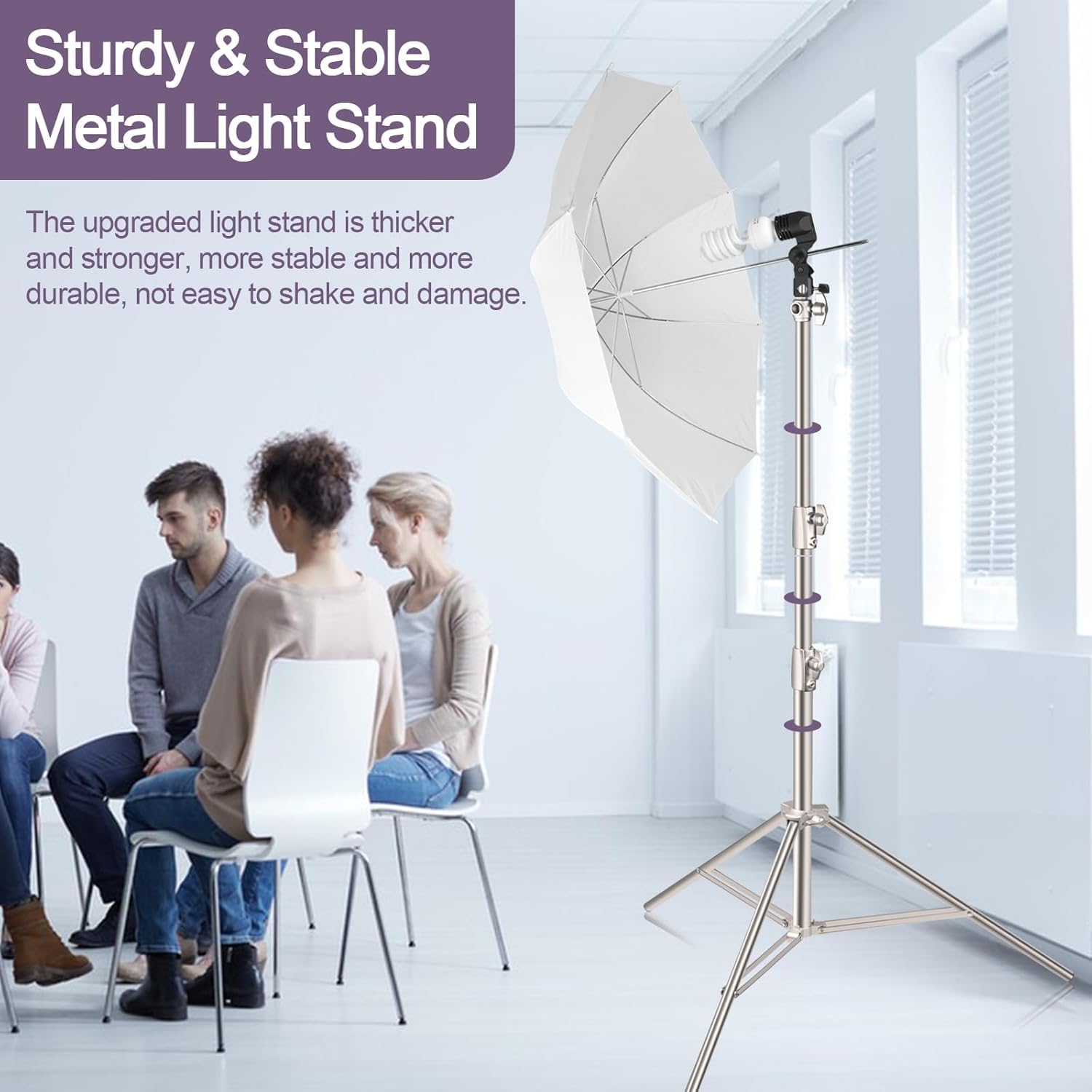 EMART 9.2ft/2.8m Stainless Steel Light Stand, Spring Cushioned Heavy Duty Photography Tripod with 1/4" to 3/8" Universal Adapter for Parabolic Softbox, Strobe, Monolight, Reflector - 2 Pack