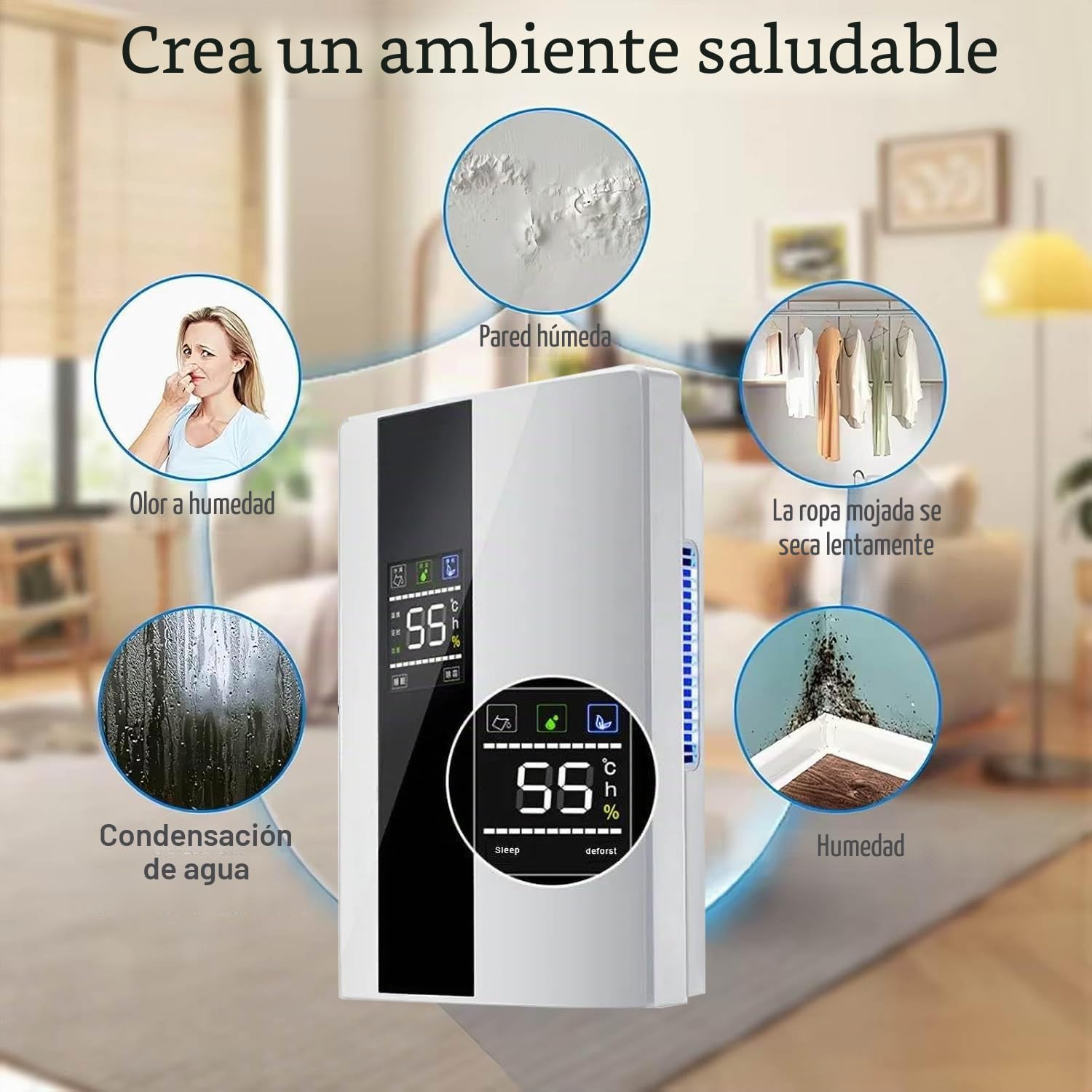 Deshumidificador de aire eléctrico de 2200 ml, silencioso, deshumidificador eléctrico para 30 m²/24 horas, temporizador de sueño/LED/apagado automático, dehumidifiers para casa, dormitorio
