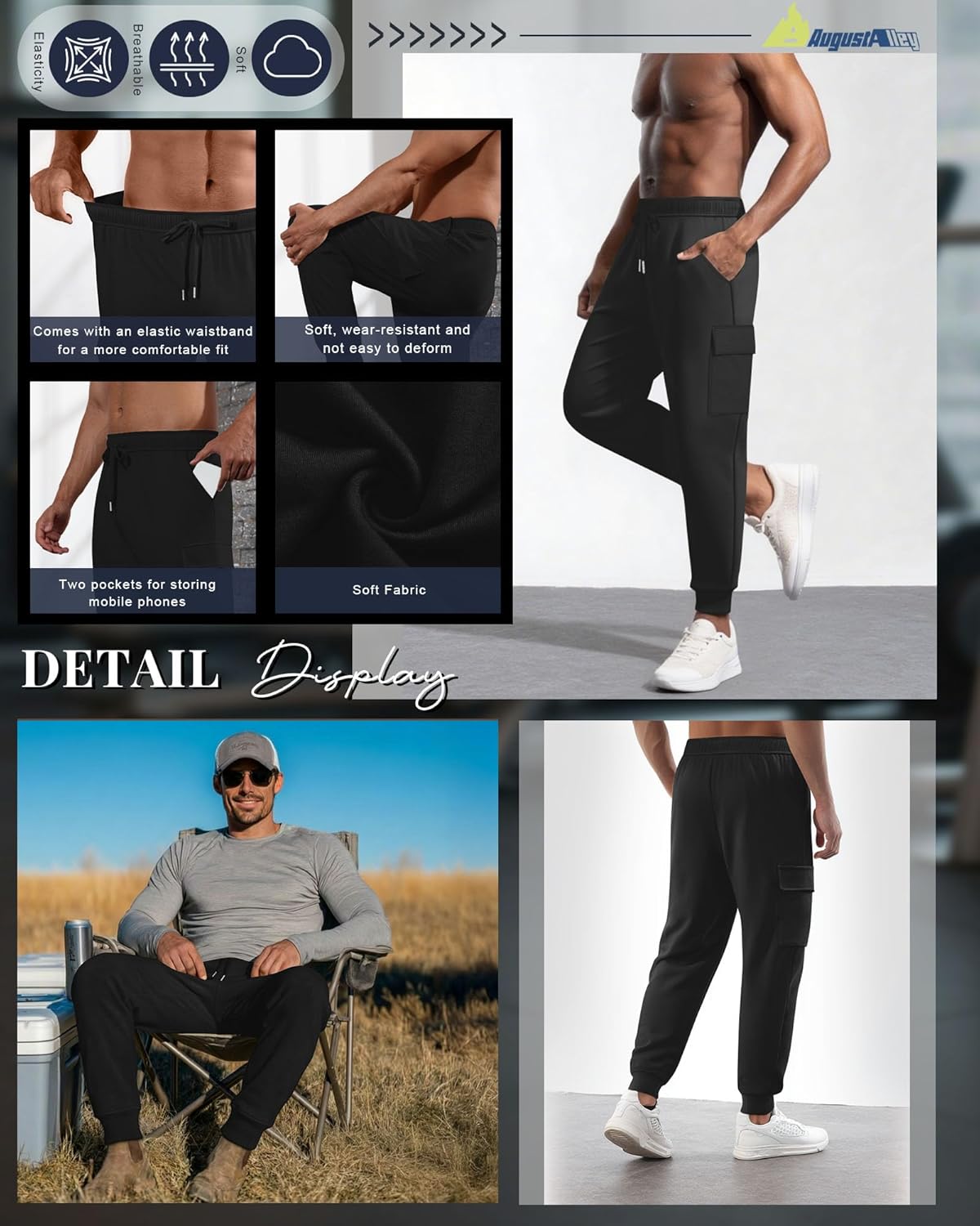 3 Pack Men's Cargo Sweatpants Relaxed Fit Drawstring Elastic Waist Joggers Active Tapered Pants with Pockets - Image 5