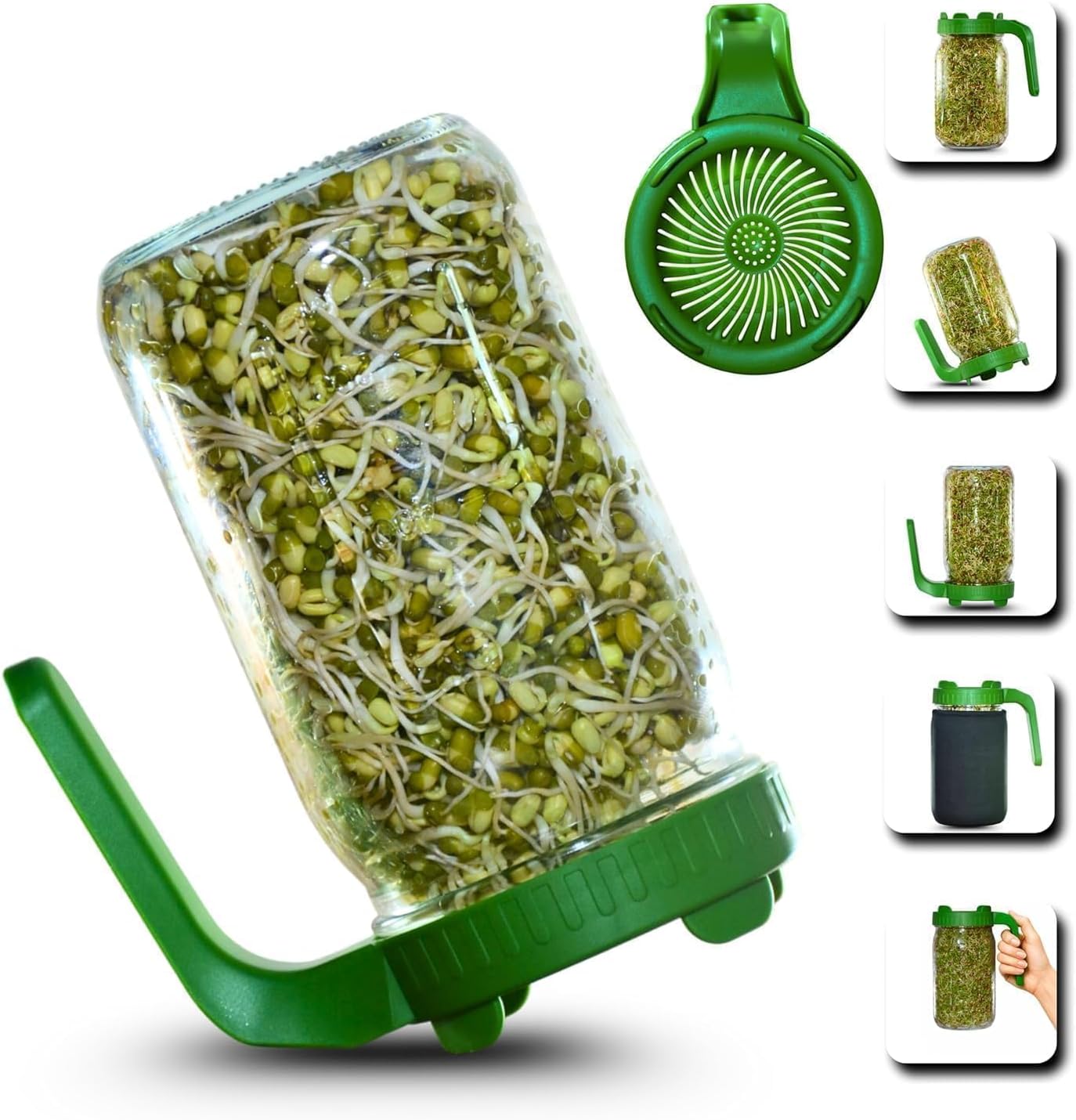 Sprout Maker Jar | Hygienic Glass Sprouts Maker Jar With Printed Recipe Books - Fresh Beans & Grain Sprouter For Living Healthy Life-950 Ml