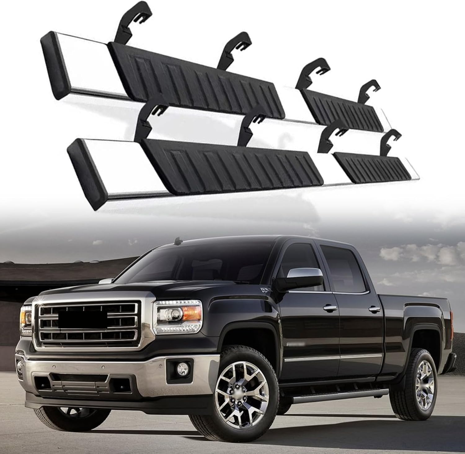 2Pcs Fixed Running Boards Side Steps Foot Protector Bar with Brackets Black Fits for GMC Sierra 2500HD 2007-2022