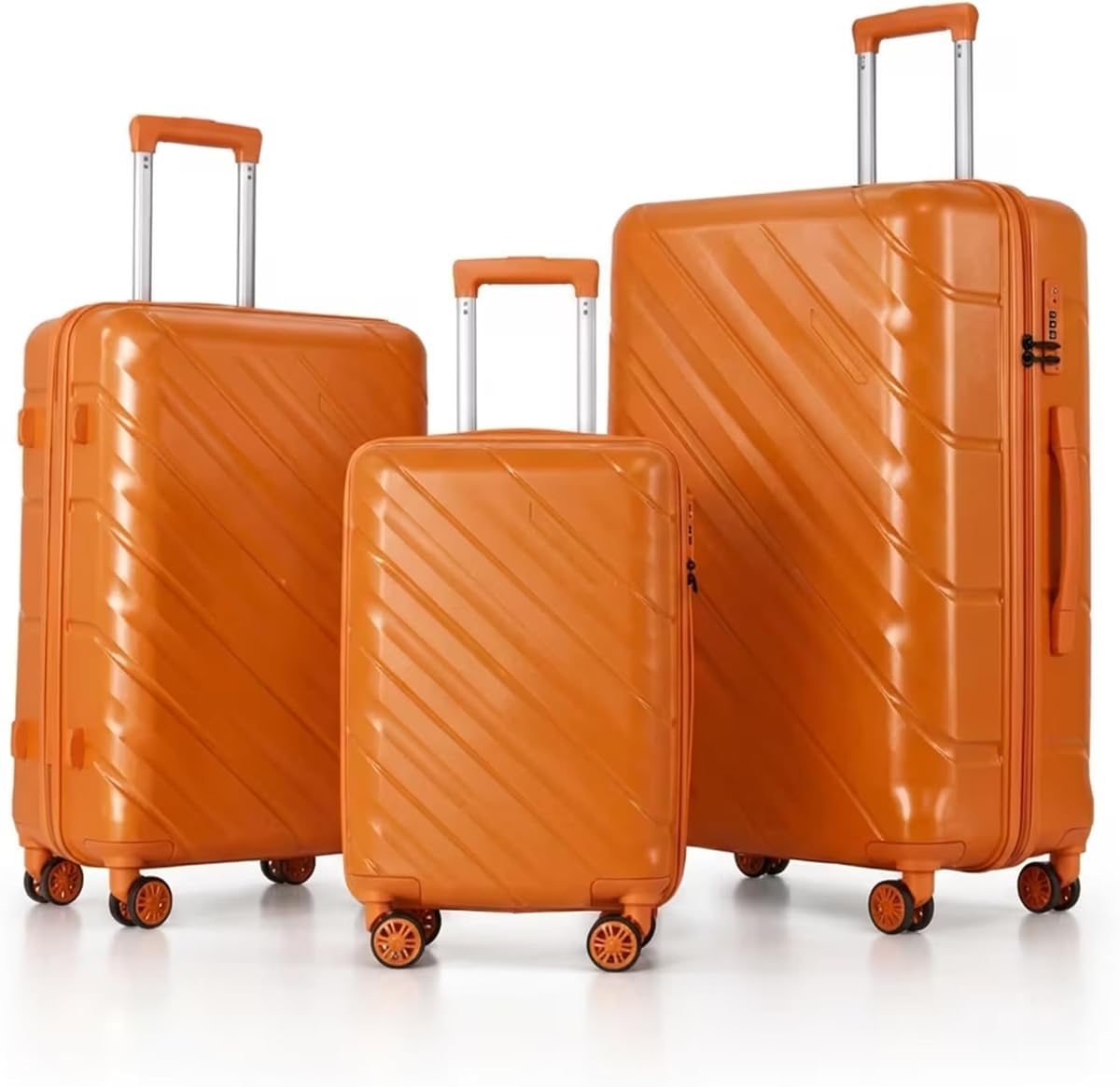 3 Piece Luggage Set with Spinner Wheels, Hardside Suitcases TSA Lock | Lightweight PP Hard Shell Scratch-Resistant Travel Luggage, 20/24/28 Inch, Airline Carry-On & Checked Bags, Orange