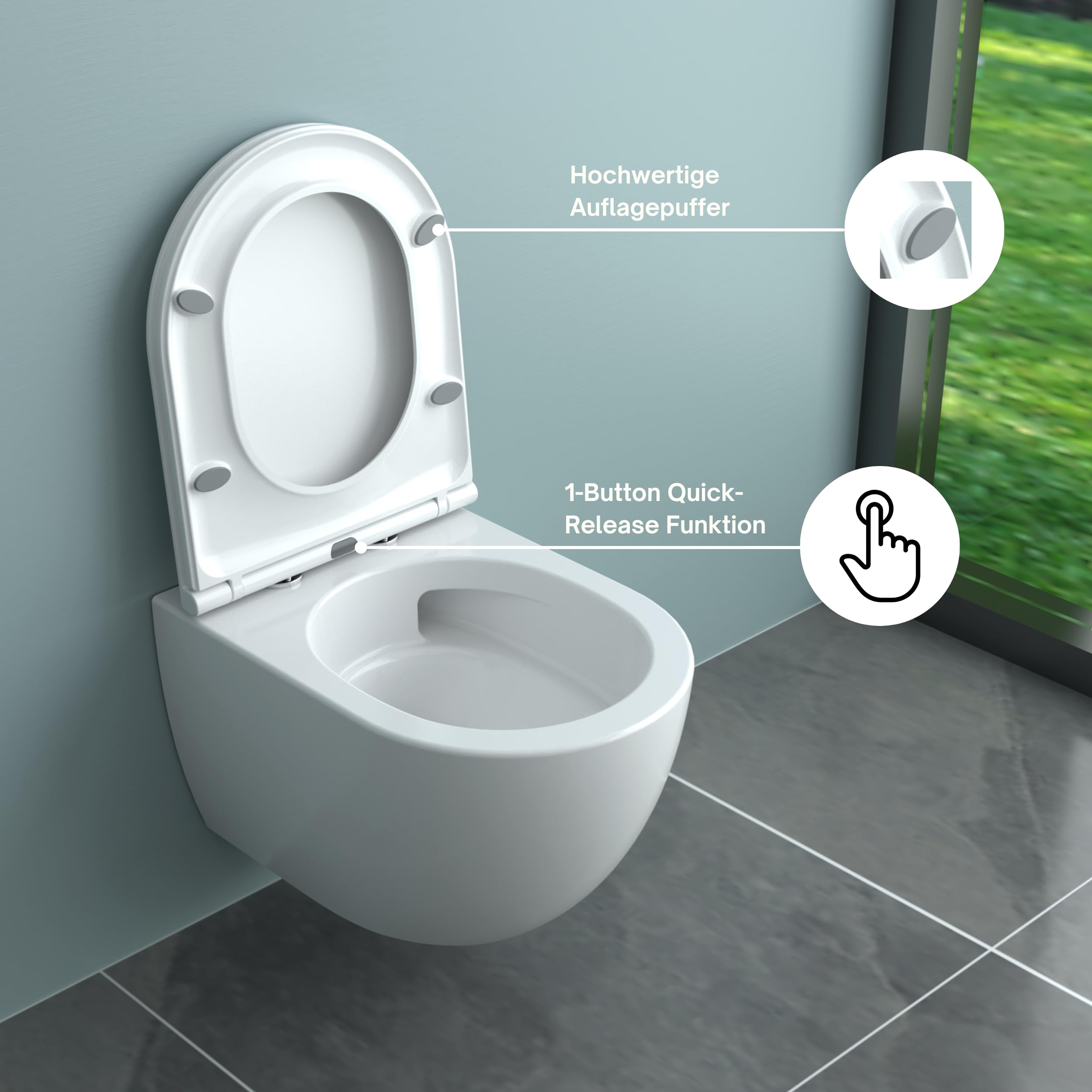 Whirlflush Tornado Soho 3.0 WC suspendu sans bord | Super blanc, nano-revêtement pour la propreté | Silencieux et hygiénique | Siège Duroplast SoftClose