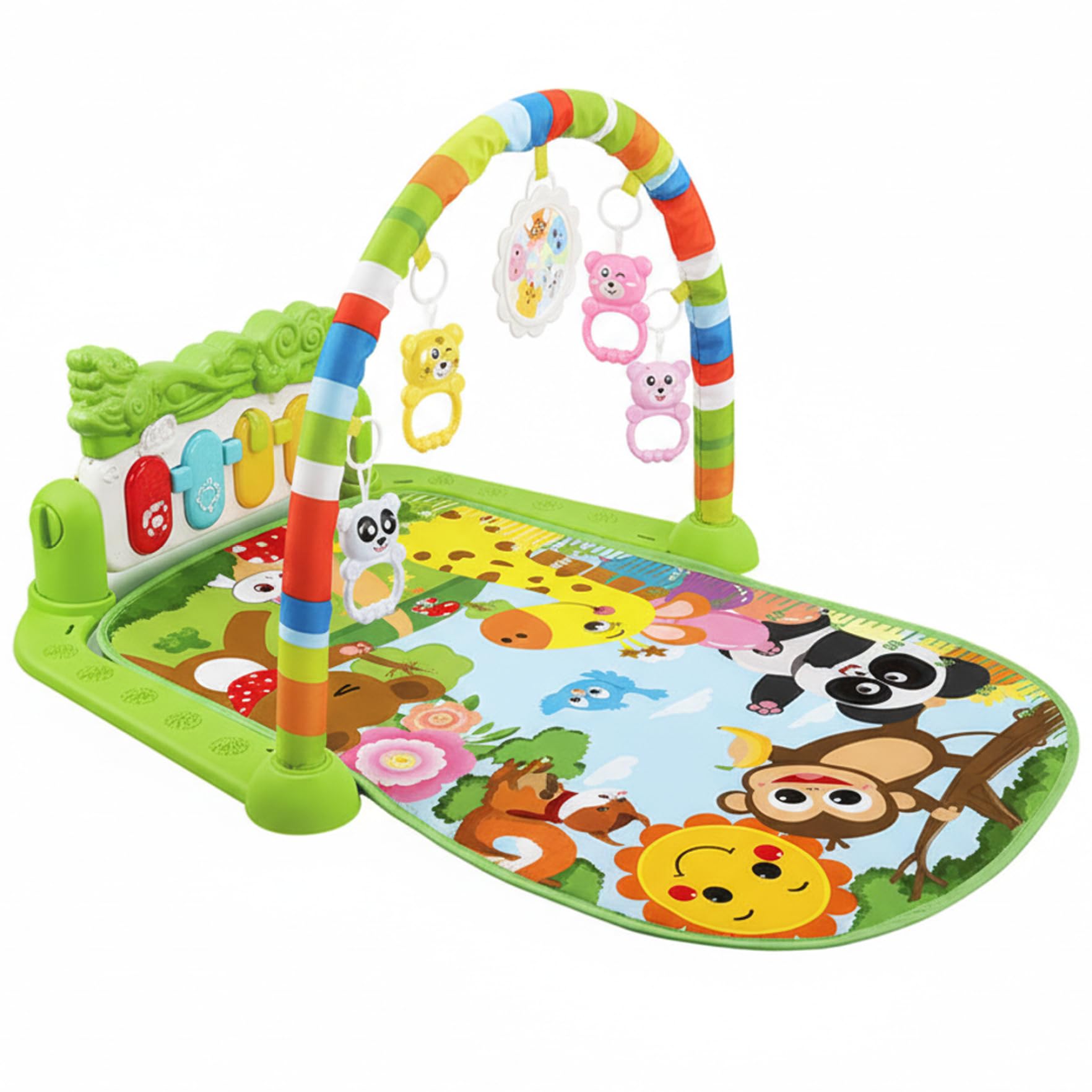 Tappetino da Gioco per il Pancino del Bambino, Palestrina per Attività di Pianoforte con Tasti del Pianoforte Delfino, Giocattolo di Sviluppo Interattivo per Bambini da 0 a 12 Mesi, Verde, 75x57 cm