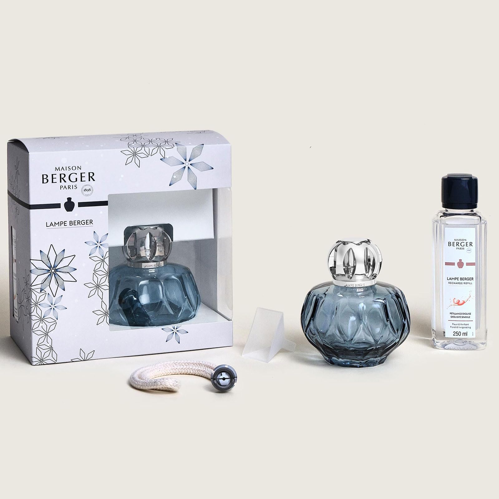 MAISON BERGER, gifteset Rosalie Lampada catalitica Azzurra + Ricarica Profumo Petillance exquise 250ml