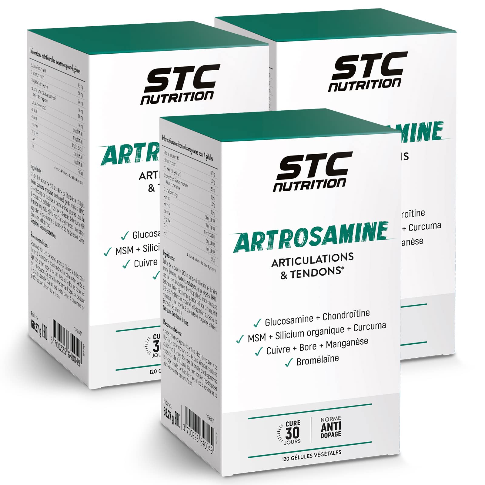 STC NUTRITION - Artrosamine - Complément alimentaire pour la résistance des articulations & la souplesse des tendons - Formule à base de plantes, minéraux & acides aminés - Lot de 3