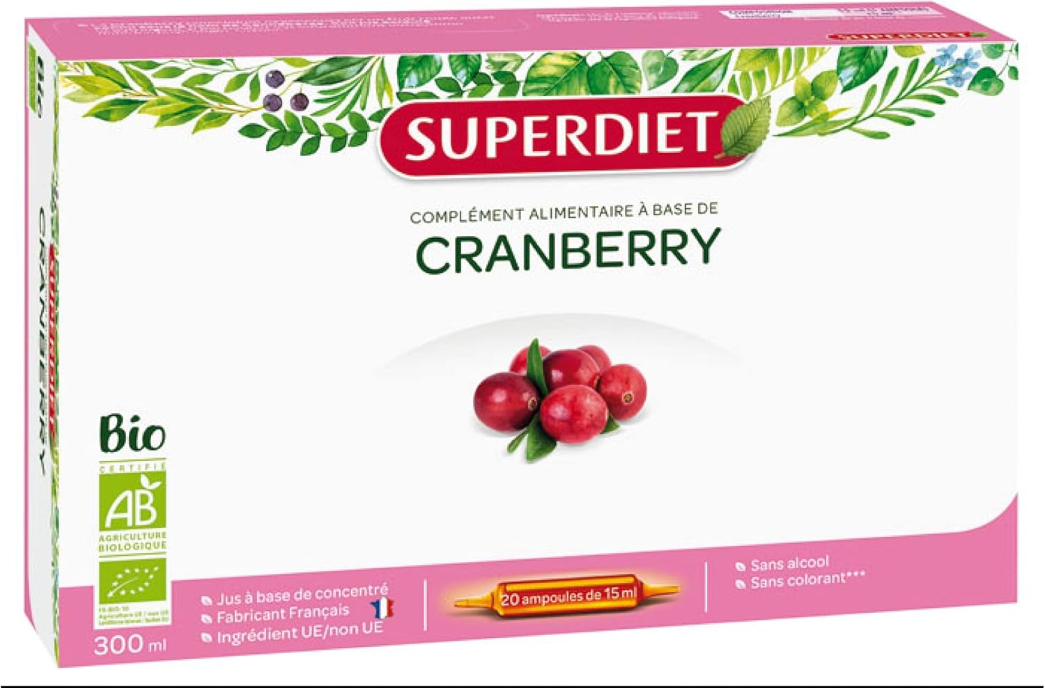 Superdiet Cranberry Bio Confort Urinaire Ampoules De 15ml Soit 300ml Amazon Fr Hygiene Et Sante