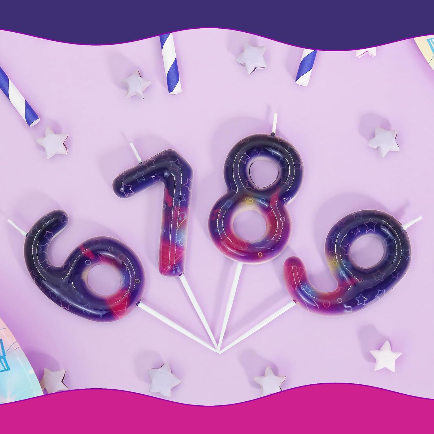 Purple Number 7 Candle Kpop Birthday Decorations for Boy/Girl