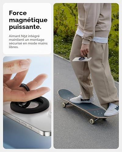 Spigen NanoPop MagFit Anneau [Support à Charnière Rotative] Poignées Téléphone Magnétique Compatible avec iPhone 17 16 15 14 13 Pro et Coque MagSafe/Pixelsnap pour Samsung S26 S25, Pixel 10 10a - Noir - 6