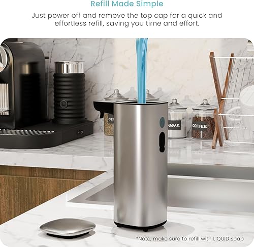 Miniatura 6 de Home Zone Living Dispensador automático de jabón líquido para manos con cubierta de acero inoxidable para fregaderos de cocina y baño