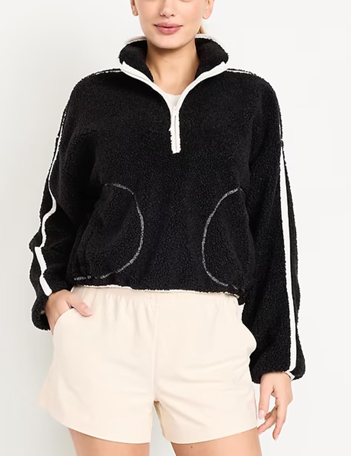 Womens Quarter Zip Pullover Sherpa Fleece Jacket Warm Trendy Teddy Sweatshirts Fuzzy Outerwear with Pockets
