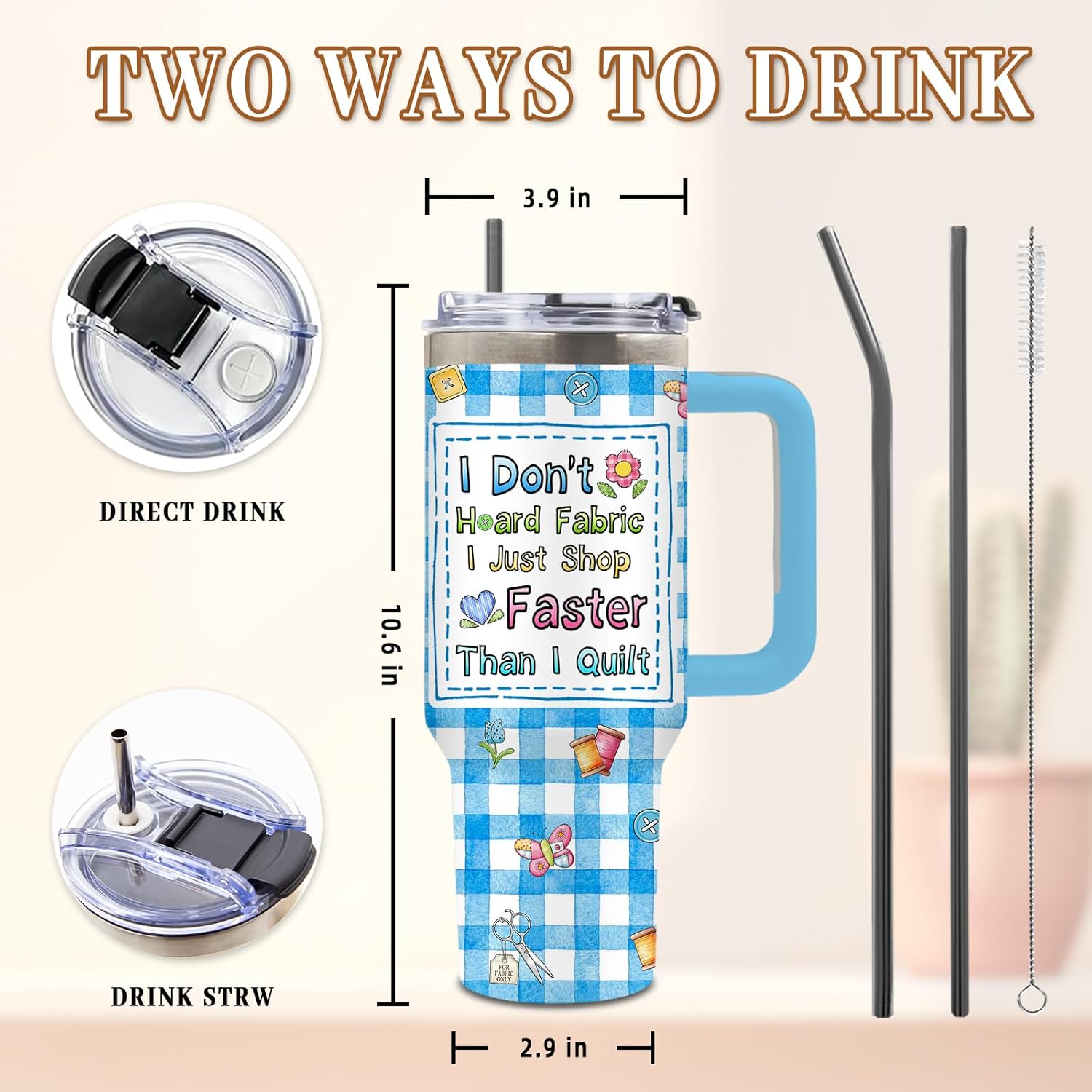 DUUV Sewing Gifts for Sewing Lovers, Birthday Tumbler for Women, Quilting Gifts for Quilters, Quilting Crochet Lover Gift for Mom, 40 Oz Tumbler with Handle for Christmas Thanksgiving, 1PCS