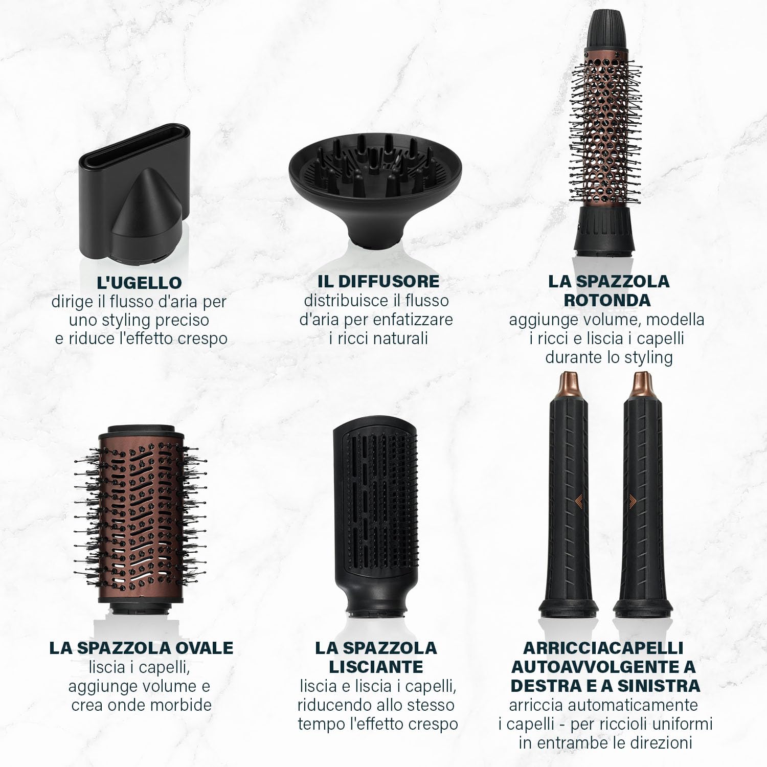 Princess Airstyler Pro, 7-in-1, 3 Livelli di Calore e Velocità, Funzione Ionica, Cool Shot, Cavo 1,8m, Custodia da Viaggio, 7 Accessori, Guanto Termico, Motore BLDC, 2000 W, 01.529205.01.001
