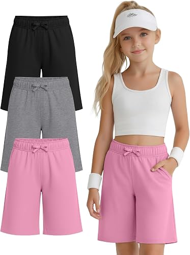 YooAurvox 3 Pack Girls' Bermuda Shorts, 3-Color, 13-14 Years