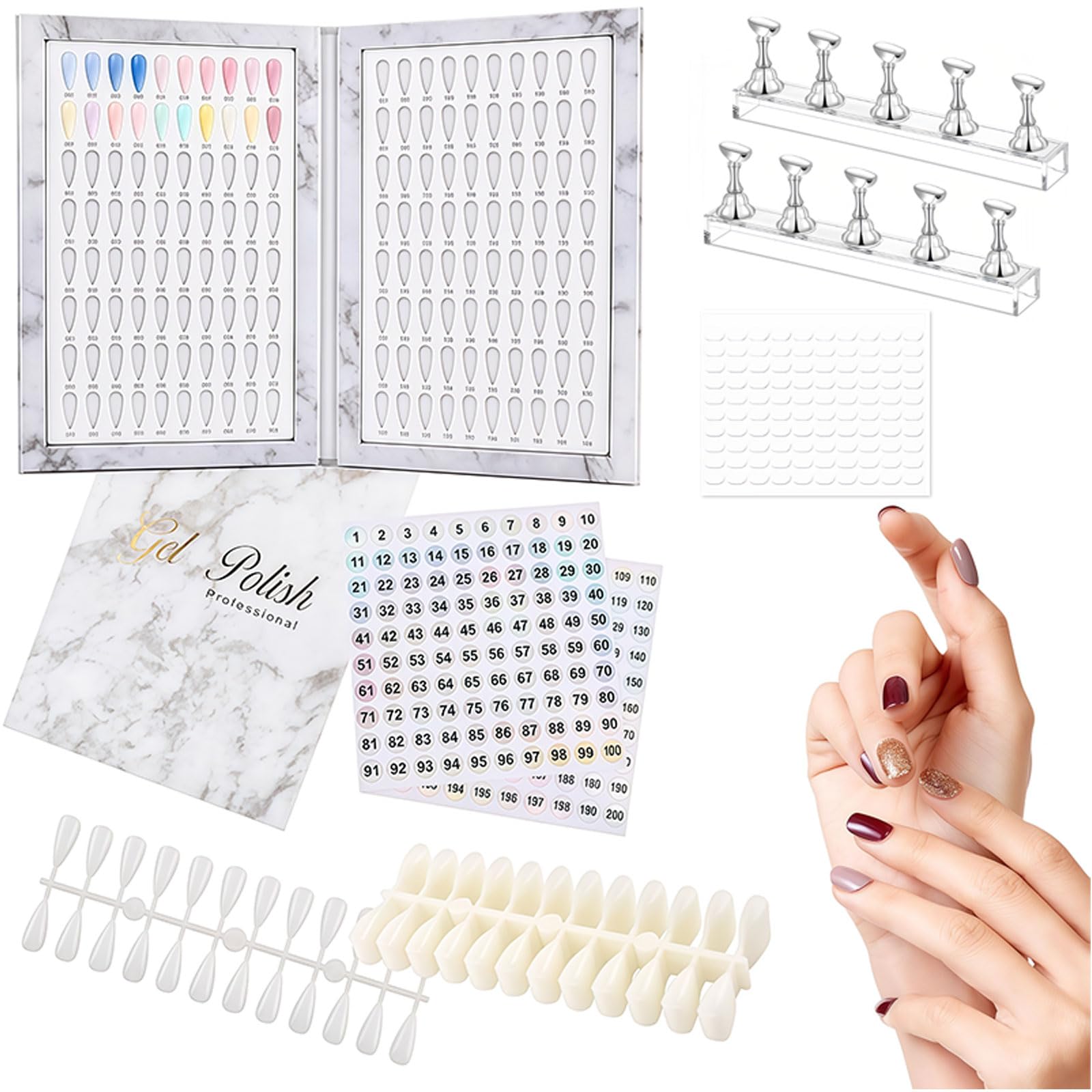 Nail Art Zubehör, Nagel Display Buch mit 240 Leeren Tips, Tragbarer Falt-Organizer für Salon-Profis Nageldesign, Nummeriert für einfache Farbwahl