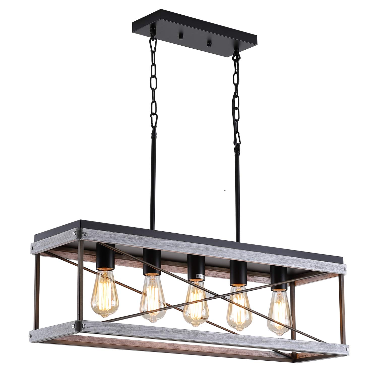 Buy Rustic Farmhouse Kitchen Island Light, Wood and Metal Linear