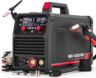YESWELDER 165A MIG 용접기 및 리프트 TIG 토치, 110V/220V 듀얼 전압, 4 in 1 가스 MIG/플럭스 코어 MIG/리프트 TIG/스틱 멀티 프로세스 대형 LED 디지털 디스플레이 MIG 용접기, 35-50 리프트 TIG 건 포함