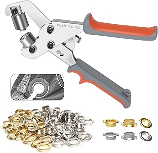 BILLION GOLD Grommet Tool Kit, Portable Grommet Kit with 500 Pcs 3/8 Inch (10mm) Grommets, Handheld Eyelet Pliers Grommets for Fabric Leather Tarp Tent Canvas Curtain - Gold & Silver Eyelets