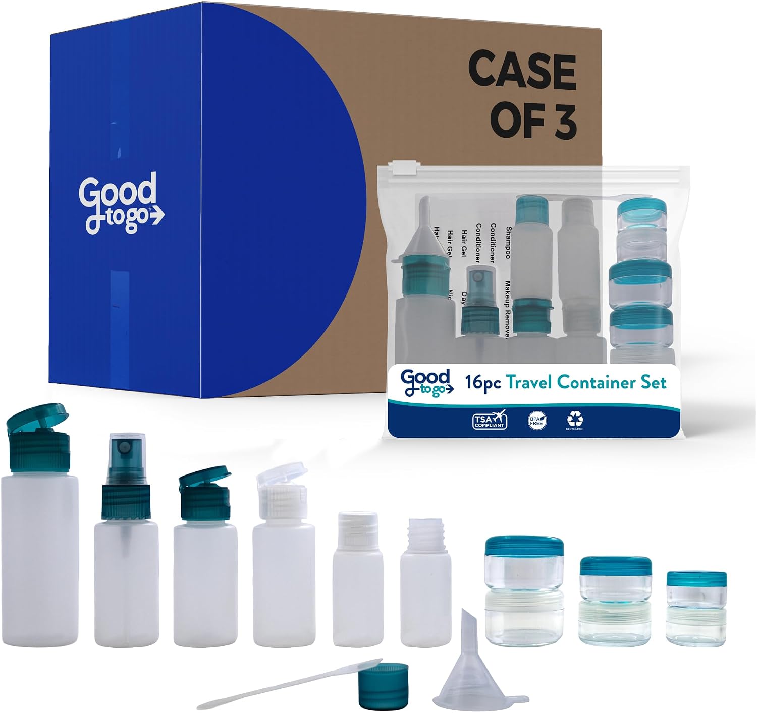 Handy Solutions Good To Go 16 Piece Travel Toiletry Bottle Kit (Pack of 3)