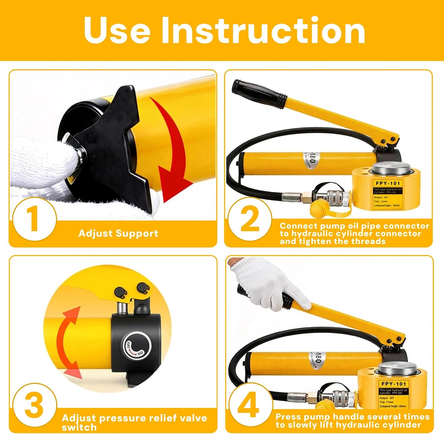 10T Hydraulic Cylinder Jack Porta Power Ram Kit with CP-180 Hydraulic Hand Pump 11mm/0.43' Stroke Single Acting Lifting Cylinder Retract Automatically for Machinery Shipbuilding Bridge Construction