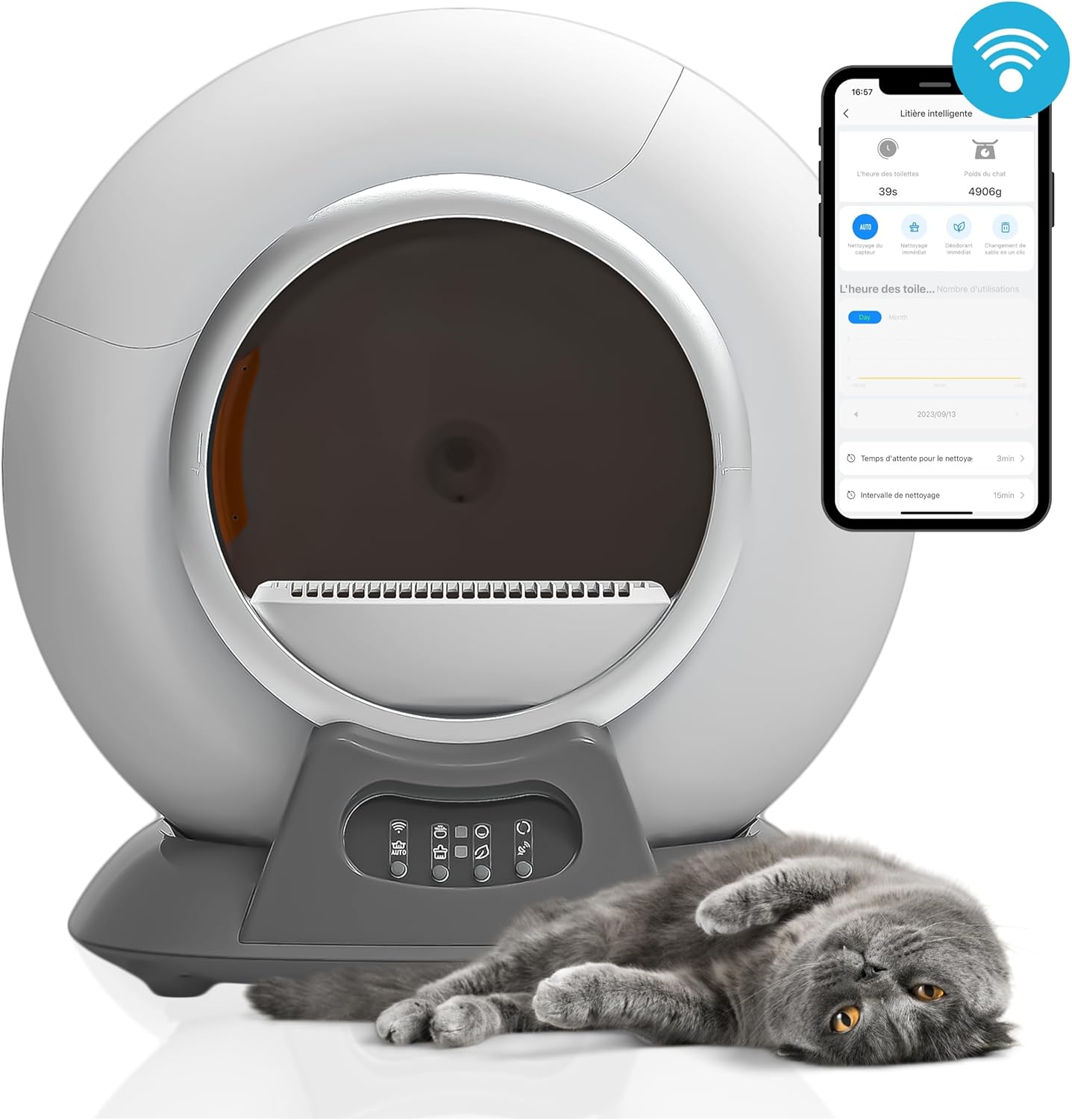 Lettiera Autopulente Per Gatti - Con App, Riconoscimento 360°, Anti-Odore, Per Uno O Più Gatti, 65L - Foto 10