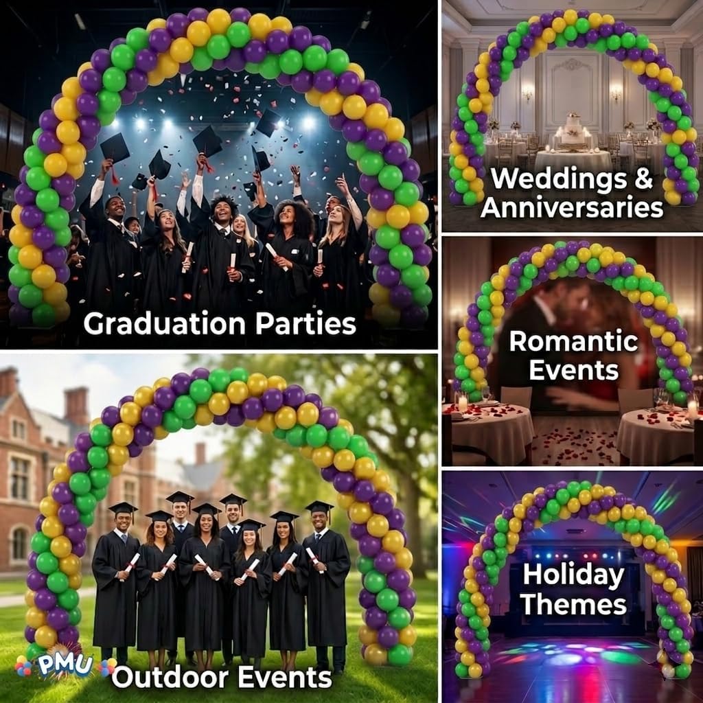 PMU DIY Professional Balloon Arch Deluxe Kit(Mardi Gras Gold, Green and Purple)Balloon Garland for Party Decoration,Decoration Kit for Birthday Party, Wedding, Graduation,Baby Shower(41691-61646)Pkg/1