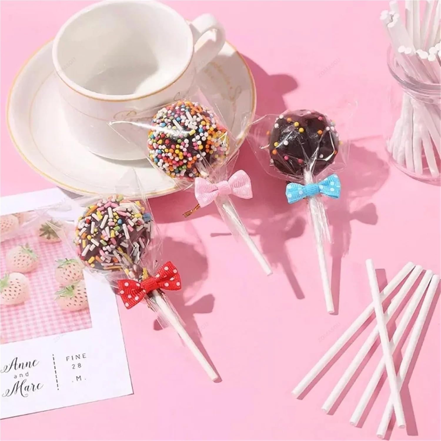 Cake Pop Sticks 1000Pcs White Paper Lollipop Sticks - Solid Core for Parties, Chocolate, Candy, Cake & Sucker Pops(1000pcs 76x30mm)