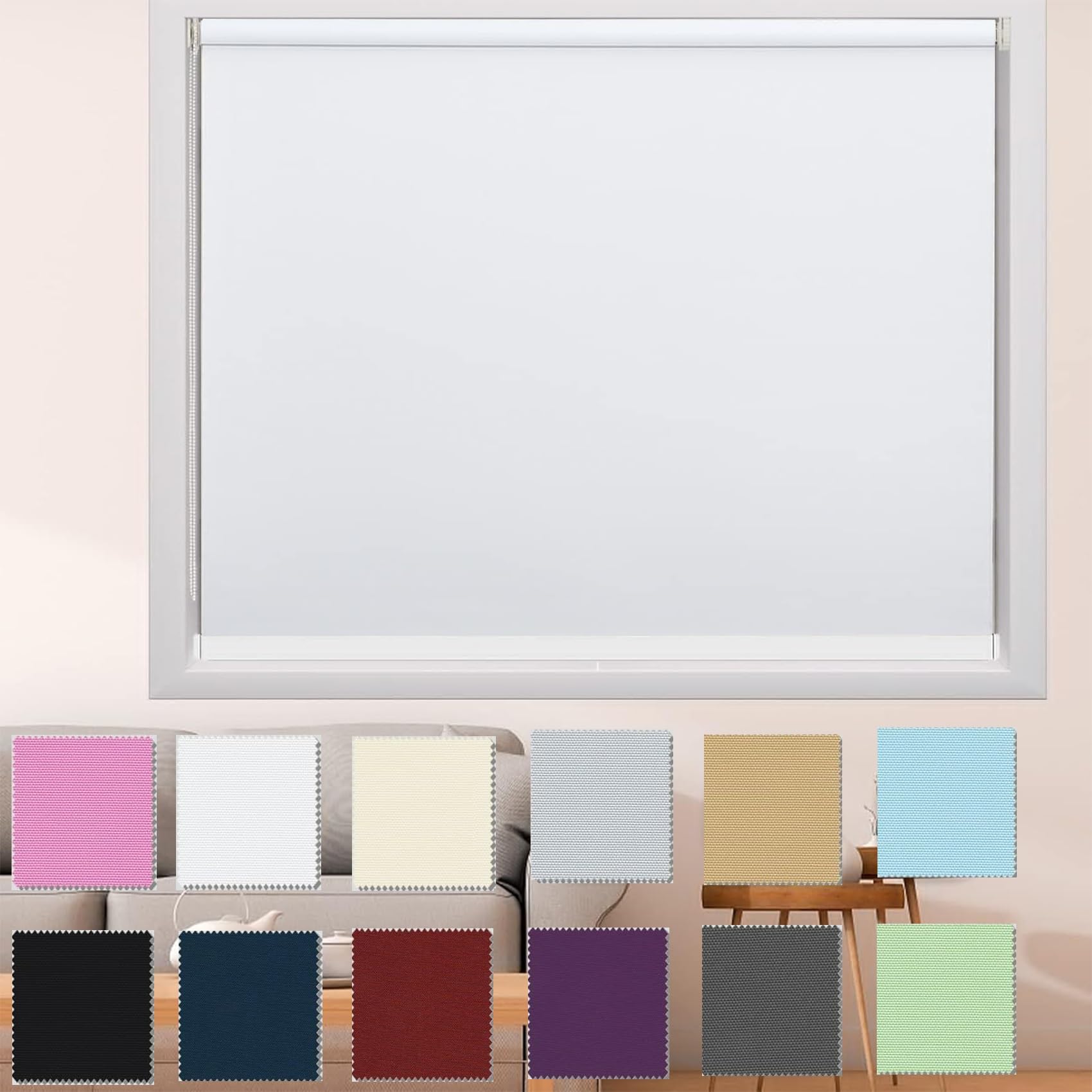 Store enrouleur occultant blanc 115x190 cm avec chaînette pour fenêtre