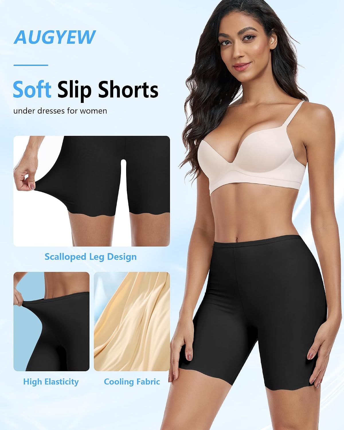 AugYew Slip Shorts for Under Dresses Women Soft Seamless Anti Chafing Boyshorts Cooling Panties for Under Skirts