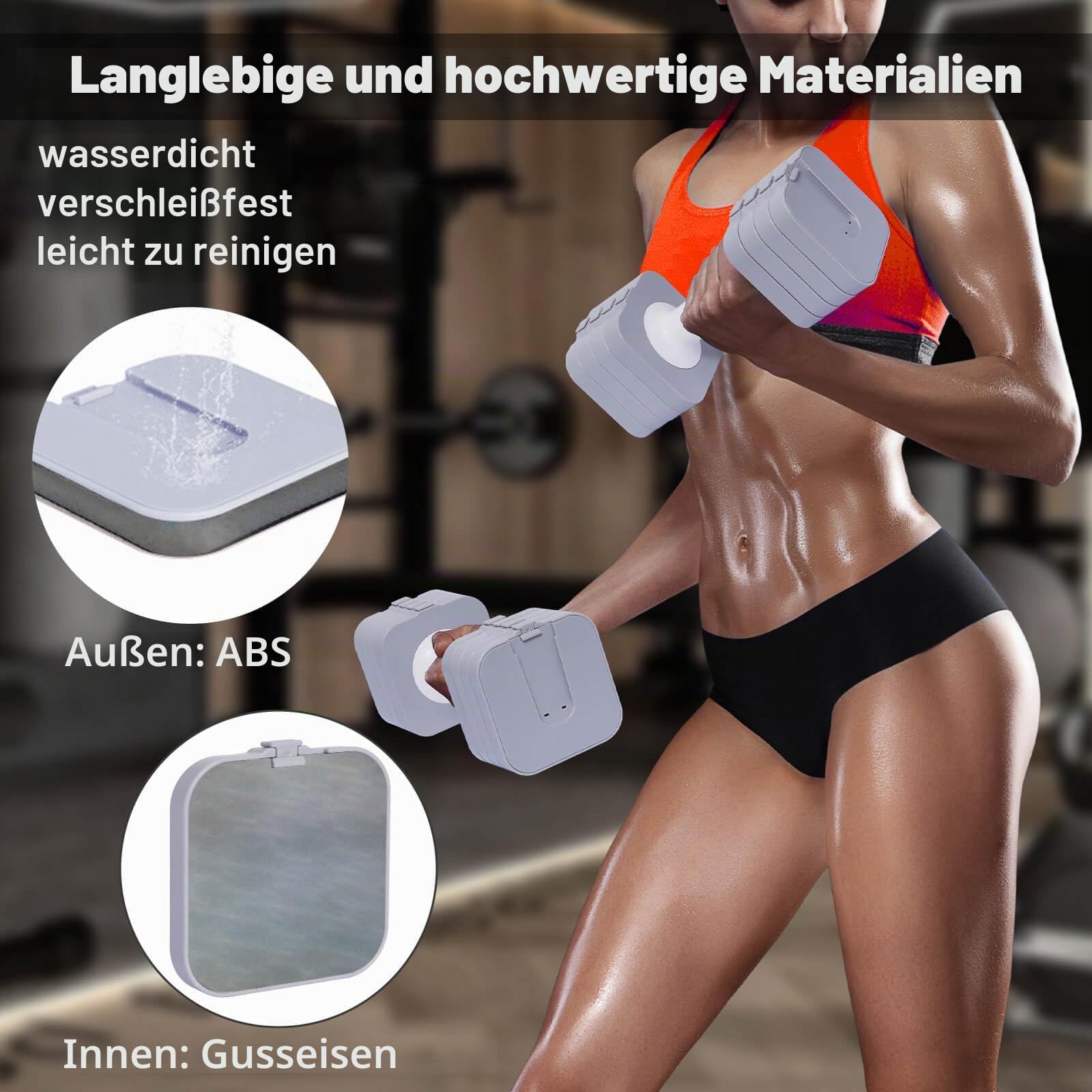 Verstellbare Hanteln, 10 kg (2 x 5 kg), wasserdicht und platzsparend, einfach zu verstellen, Gewichte und Hanteln, verstellbare Gewichte, ideal für das Training zu Hause
