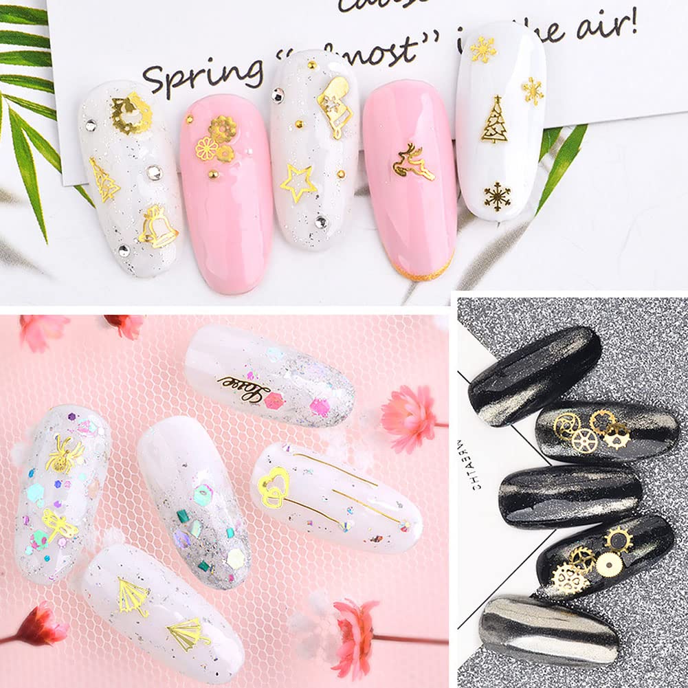 Nail Art Hollow Gold Studs 3D Metal Computer Chip Rivets Christmas Decoration Mixed Shape 3Boxes (3Boxes Metal Studs)