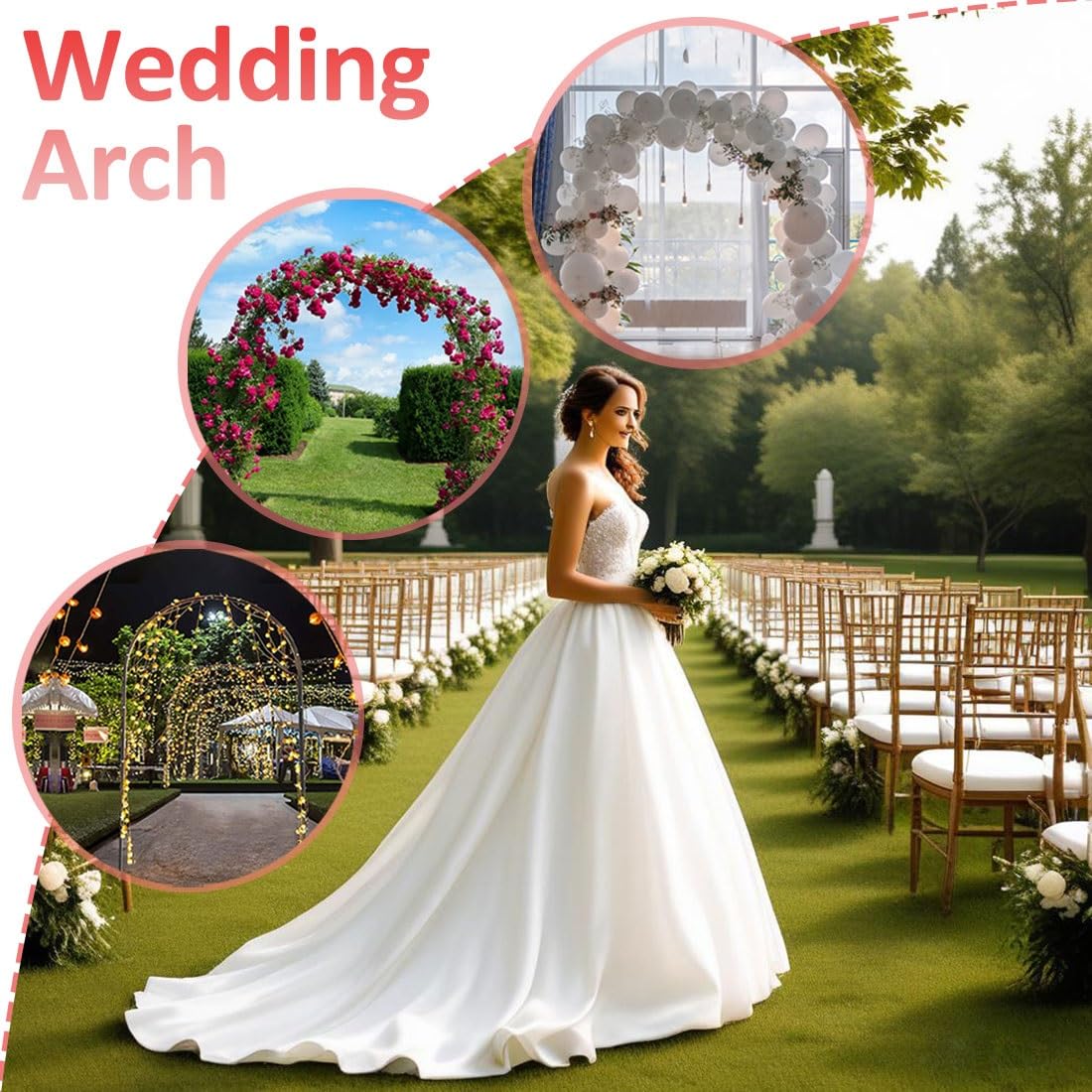 Arco da giardino in metallo resistente per piante rampicanti, 2,0 m/2,2 m/2,3 m, supporto per pergolato per rose, viti e tralicci, pergola durevole in nero/bianco/bronzo/verde scuro (L140 x P 40 x A
