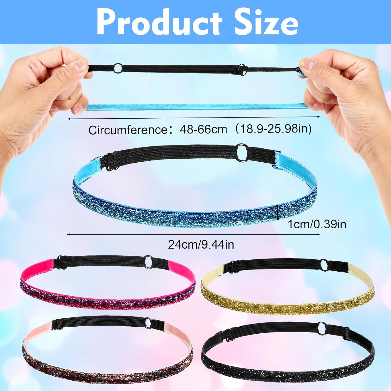 5Pcs Glitter Headband for Women- Adjustable Glitter Headband for Girls