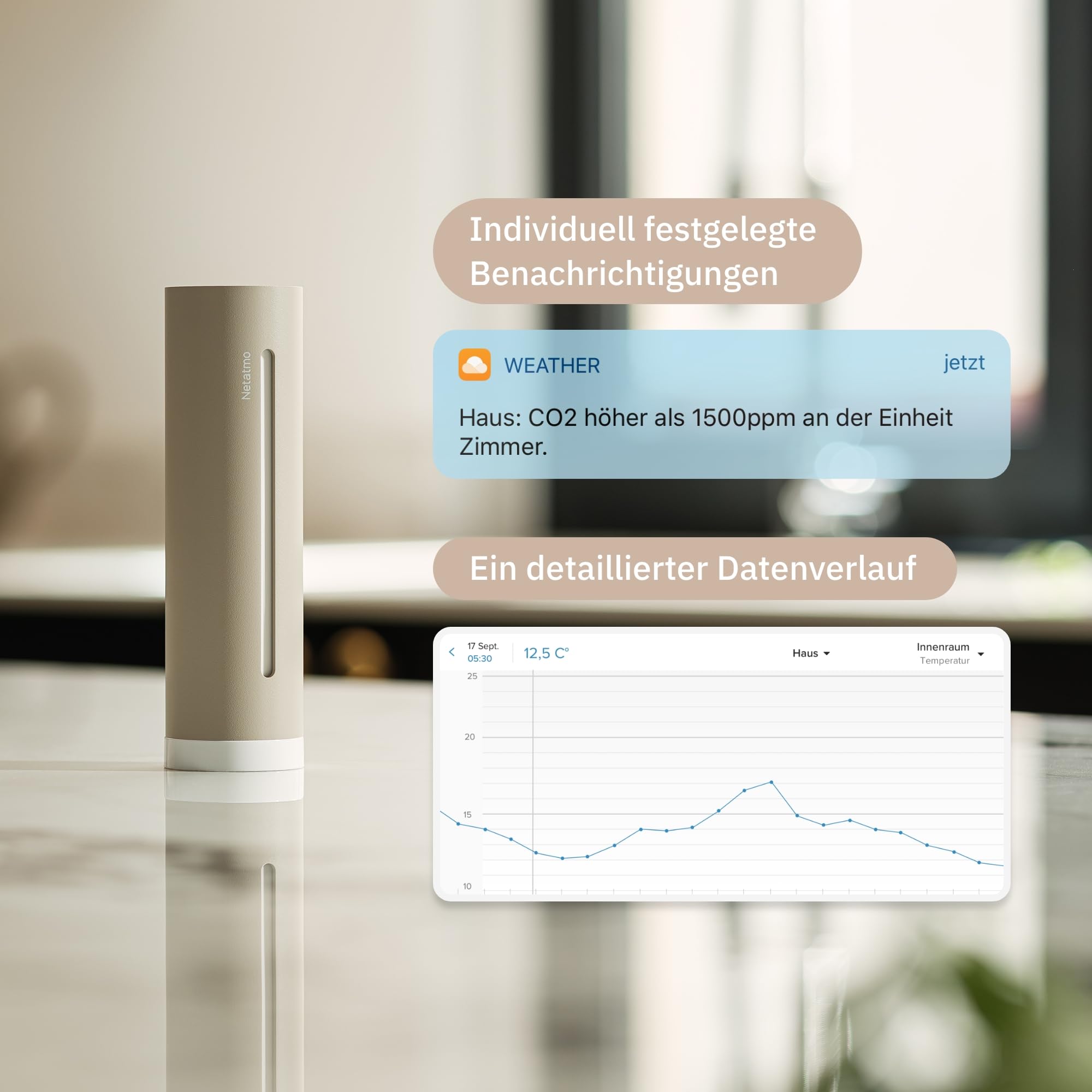 Netatmo Wetterstation ORIGINAL - 2. Generation, Innen & Außen, Temperatur, Luftfeuchtigkeit, Luftqualität, UV, Pollen, Wettervorhersage | Kompatibel mit Apple, Alexa, Google - Sand - NWS-S-EC