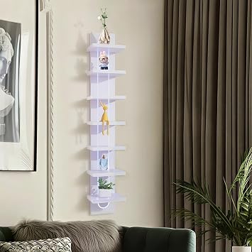 VIWODS 7 Tier Wall Shelf Unit with Light, White