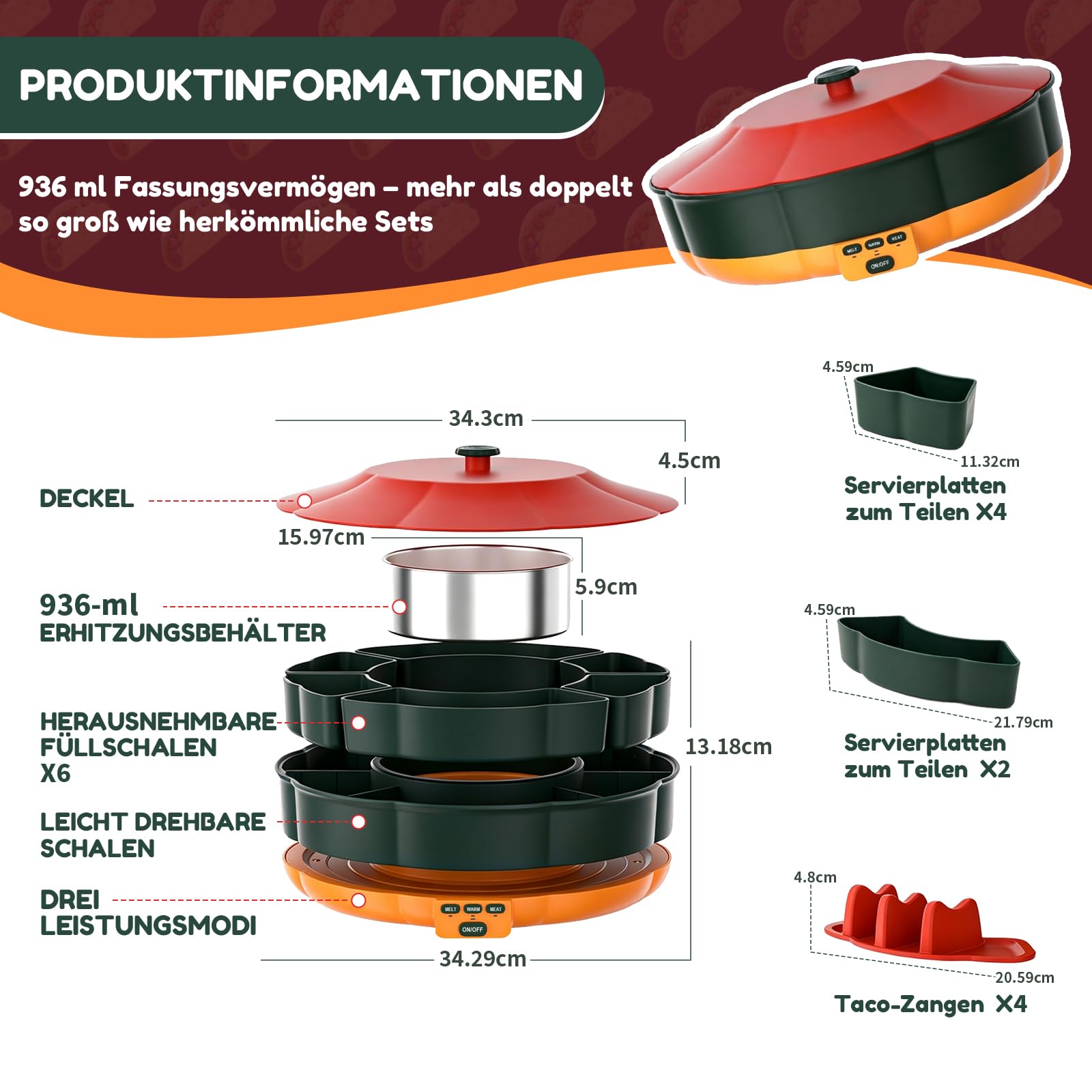 Schokofondue Elektrisch-Set 1000 ml mit 3 Temperaturniveaus 6 Fondue-Gabeln