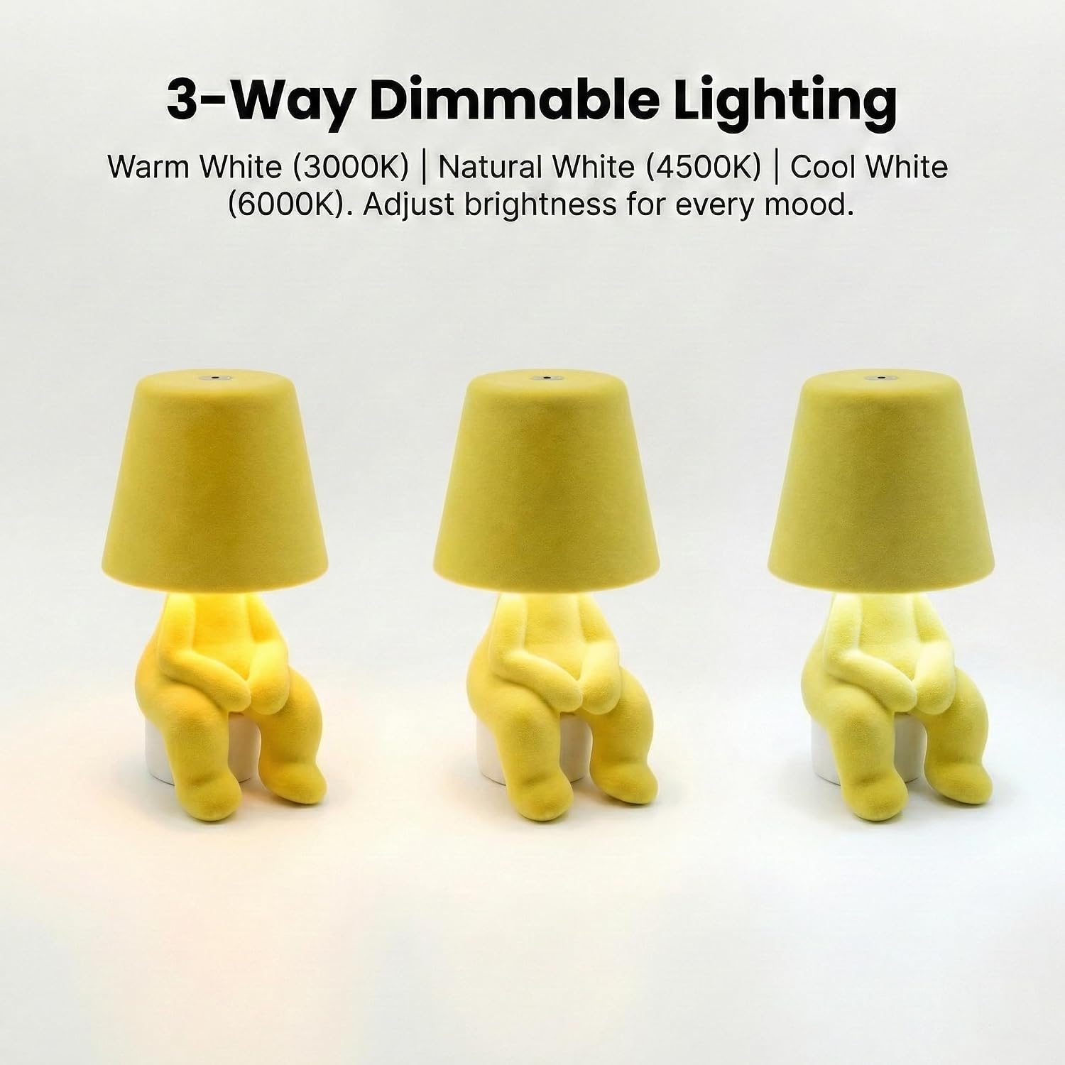 Bedside Touch Control Table Lamp, 3 Way Dimmable Plush LED Night Light, Cordless Rechargeable Cute Character Lamp for Kids Teens, Aesthetic Bedroom Nursery Decor, Birthday Gift (Yellow)