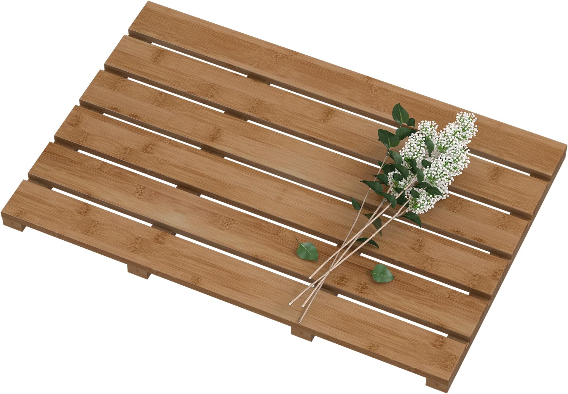 Bamboo Wooden Bath Floor Mat for Luxury Shower - Non-Slip Bathroom Waterproof Carpet for Indoor or Outdoor Use (Walnut)