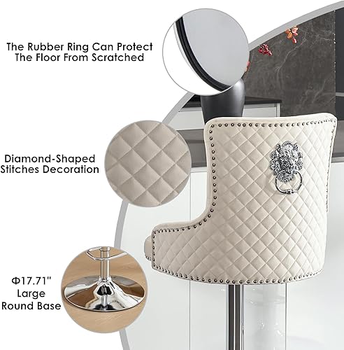 Miniatura 5 de Juego de 2 taburetes de bar de terciopelo, altura de mostrador moderna, giratorios ajustables, color crema