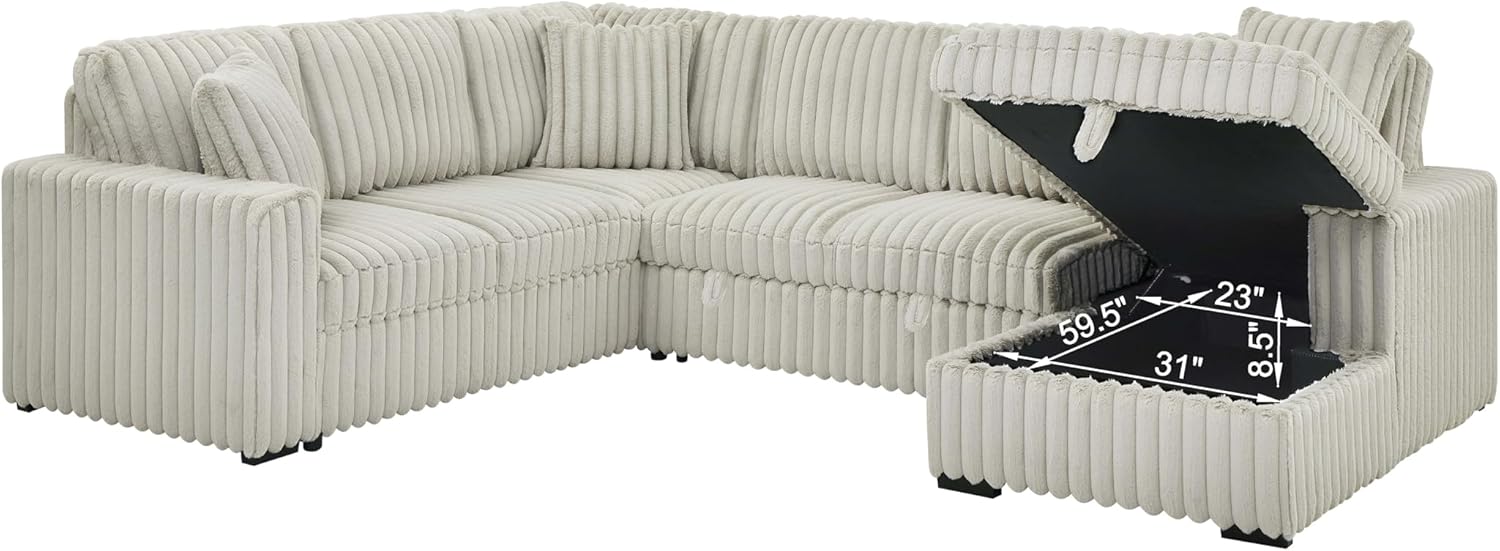 LUSPAZ 122 Inch Convertible U-Shape Sectional Sofa for Living room, Apartment and Restaurant,6 Seater Rabbit Plush Fabric Large Sleeper Couch with USB Ports, Comfy Upholstered and Storage Chaise,Khaki