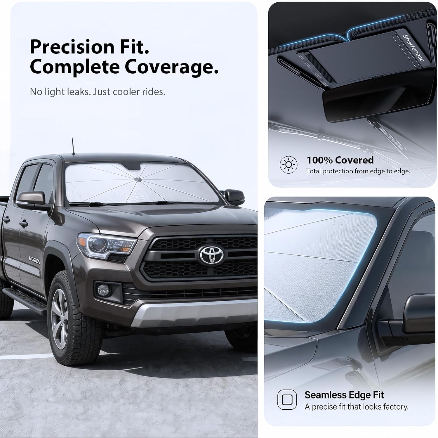 2026 Upgraded Windshield Sun Shade Umbrella for Toyota Tacoma [Precision Custom Fit, Superior UV & Heat Block] Cooling Tech Fabric, Durable Foldable with Storage Bag, Fits 2000-2026
