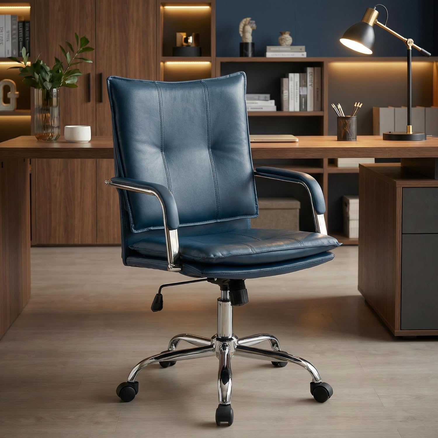 MOJAY Office Chair in Dark Blue with Silver Legs