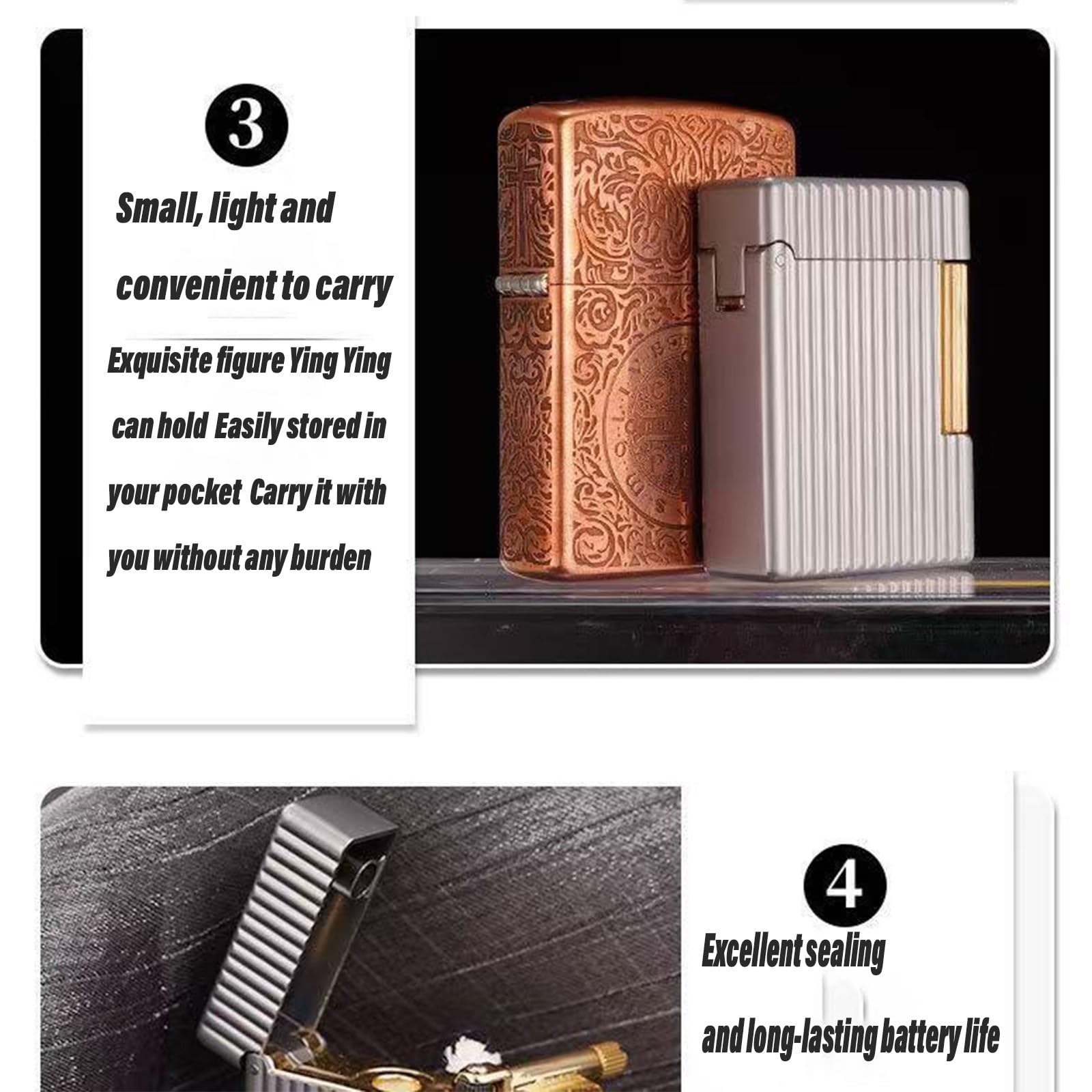 Encendedor de queroseno, ultrafino, resistente al viento, combustible recargable, encendido lateral abatible, regalo portátil para hombre (combustible no incluido)