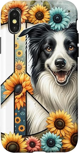 Miniatura 7 de Funda estética para iPhone 15 Pro Peace Sunflower Border Collie con acuarela vibrante