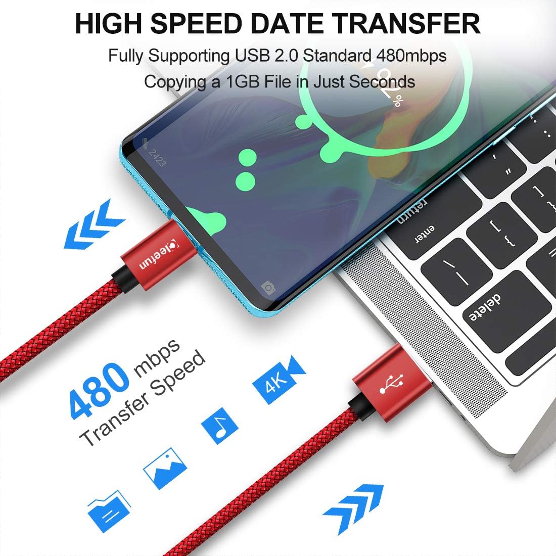 CLEEFUN USB C Cable Fast Charging, [6 Pack, 3/3/6/6/10/10 ft] Nylon Braided USB A to Type C Charger Cord Compatible with Samsung Galaxy S10e S20 S10 S9 S8 Plus, Note 10 9 8, Moto G8 G7 G6, LG G8 G7