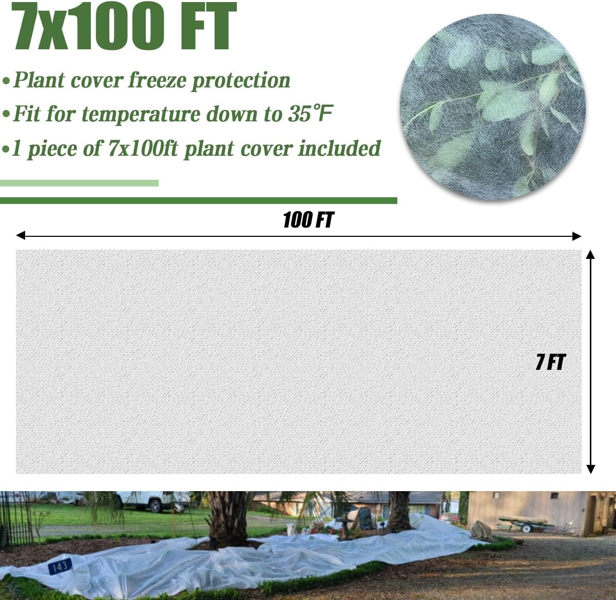 Plant Covers Freeze Protection, 7FT x 100FT 0.9oz Reusable Floating Row Cover Plant Blankets Frost Cloth for Clod Winter Frost Sun Pest Protection