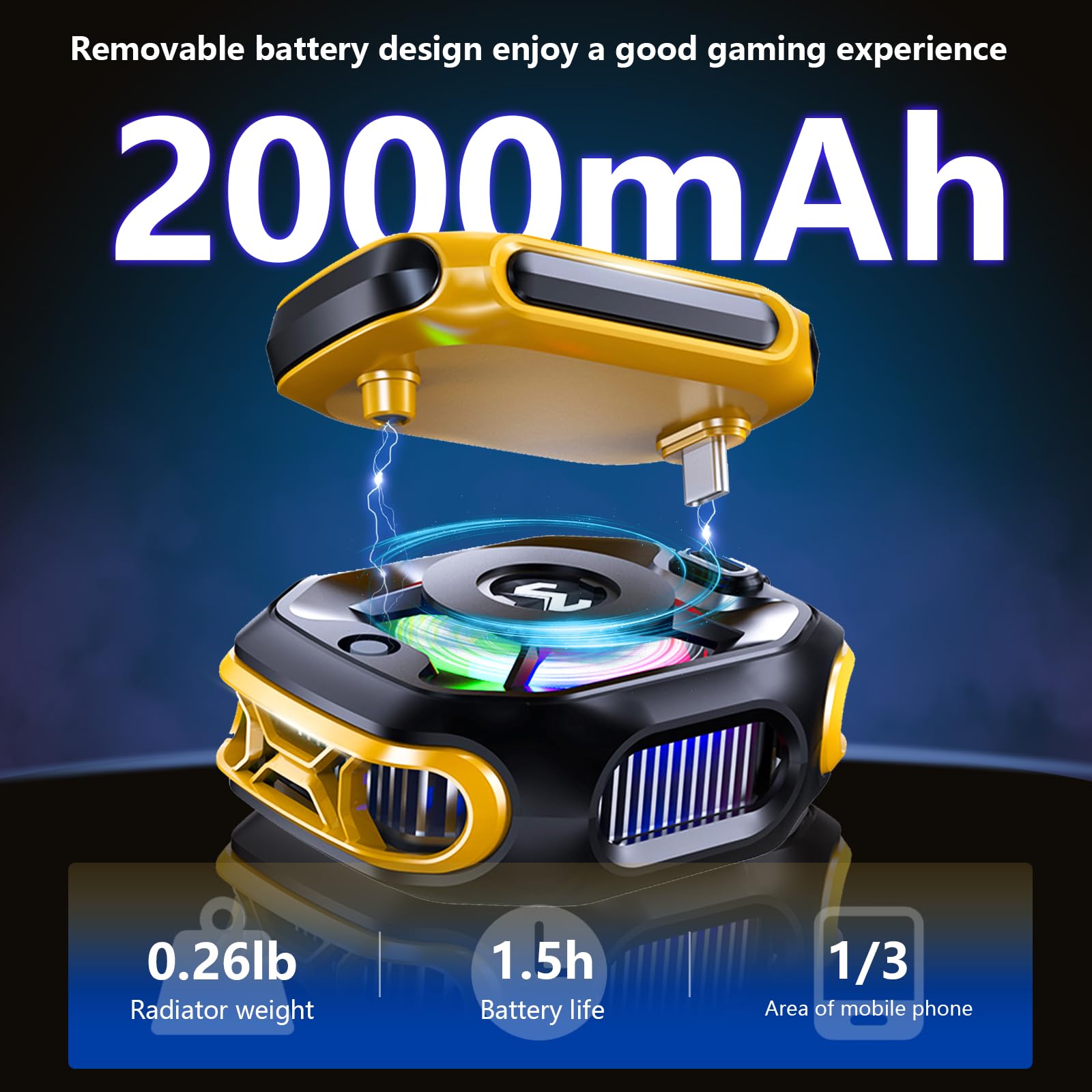 auvstar Handy-Kühler mit 2000mAh Akku, Phone Cooler RGB, 2 Stufen, Halbleiterkühlung, Temperaturanzeige