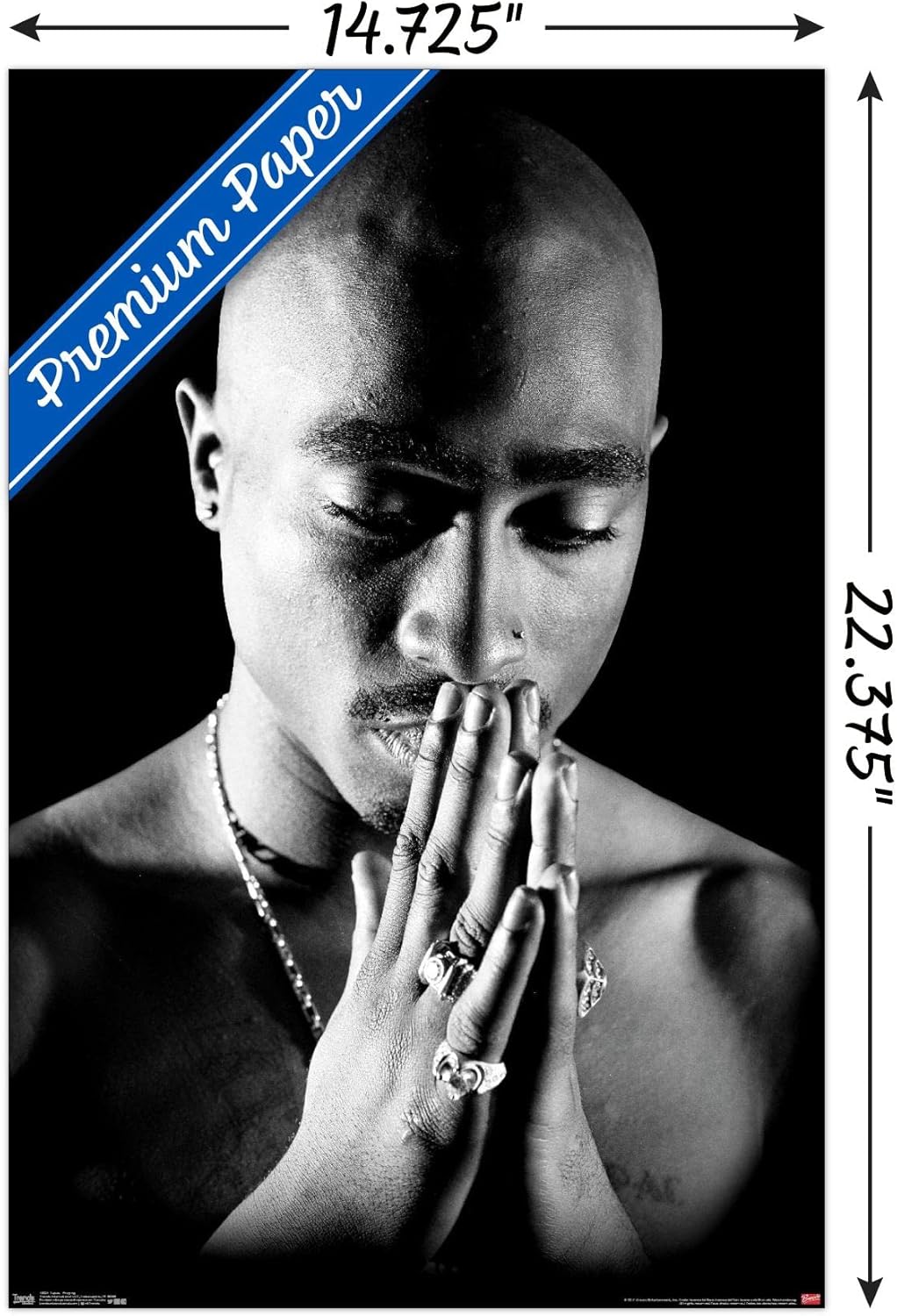 Trends International Tupac-Praying Mount Wall Poster, 14.725" x 22.375", Premium Poster & Mount Bundle